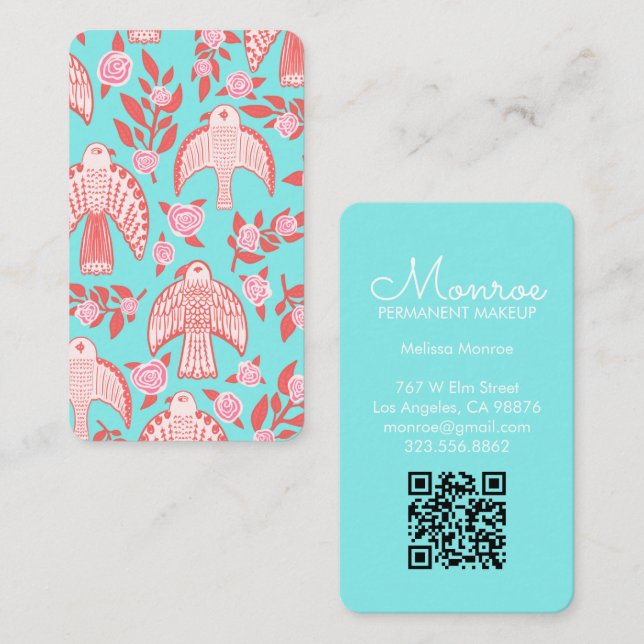 Tarjeta De Visita Falcons y Rosas Elegante Aqua Rojo Rosa (Anverso / Reverso)