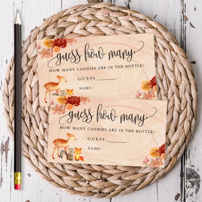 Tarjeta De Visita Fall Woodland Animals adivina cuántas cartas de ju (A fun game for your baby shower!)