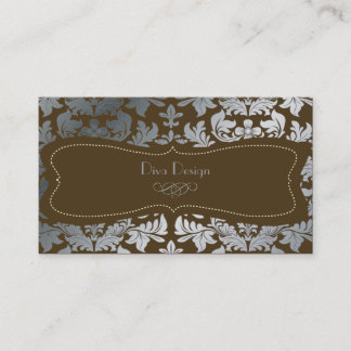 Tarjeta De Visita Falsa damasco barroco plateado/chocolate DIY