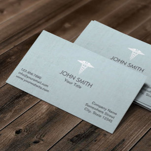 Tarjeta De Visita Falso azul claro de lino del símbolo médico del