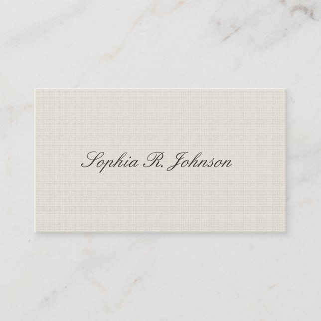Tarjeta De Visita Falso beige elegante de lino clásico (Anverso)