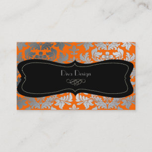 Tarjeta De Visita Falso damasco barroco plateado naranja/negro