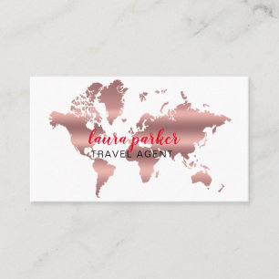 Tarjeta De Visita Falso destino color de rosa del mapa del mundo del