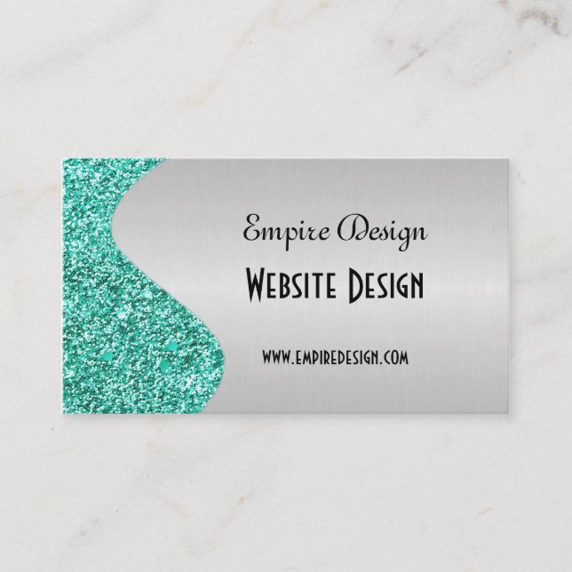 Tarjeta De Visita Falso efecto verde azulado de plata cepillado del (Anverso)