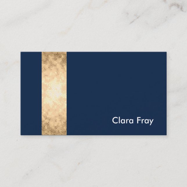 Tarjeta De Visita falso oro elegante, azul marino, rayas blancas (Anverso)