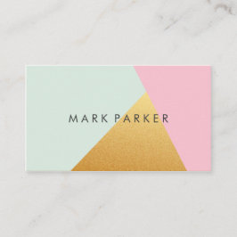 Tarjeta De Visita Falso verde moderno, bloque geométrico rosado del