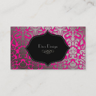 Tarjeta De Visita Falsos damasco barroco plateado/negro/rosa calient