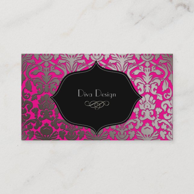 Tarjeta De Visita Falsos damasco barroco plateado/negro/rosa calient (Anverso)