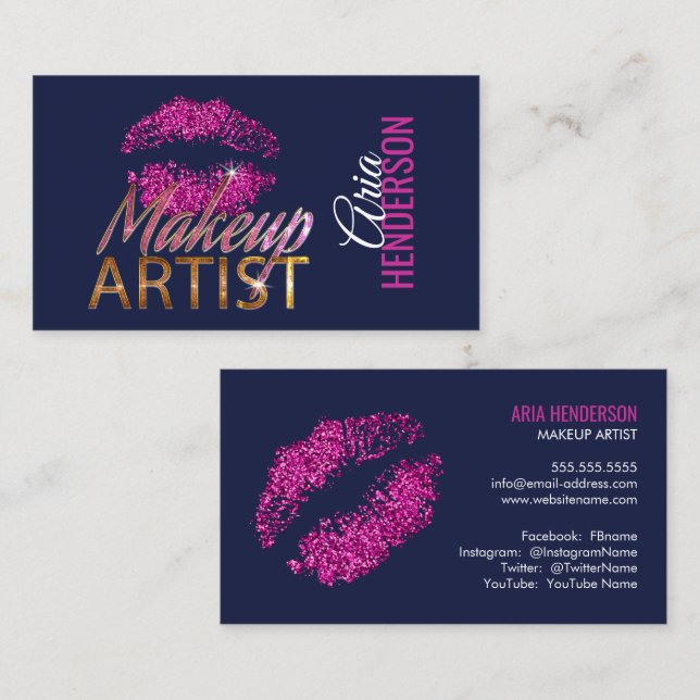 Tarjeta De Visita Falsos labios del purpurina y artista de (Anverso / Reverso)