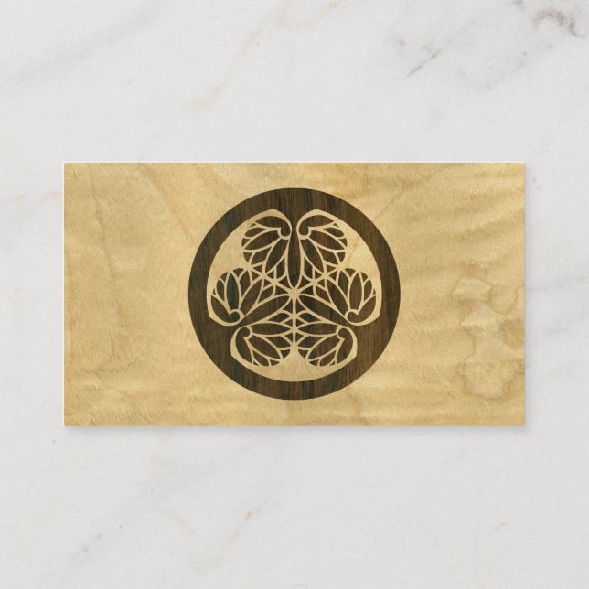 Tarjeta De Visita Familia japonesa Tokugawa Aoi Mon Crest Wood Venee (Reverso)