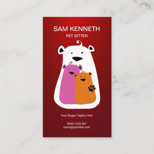 Tarjeta De Visita Familia linda del oso en niñera roja luminosa del (Anverso)