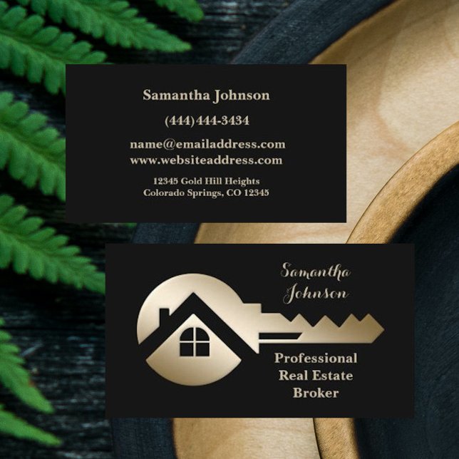 Tarjeta De Visita Fancy Black w/Gold Key Real Estate Card (Subido por el creador)