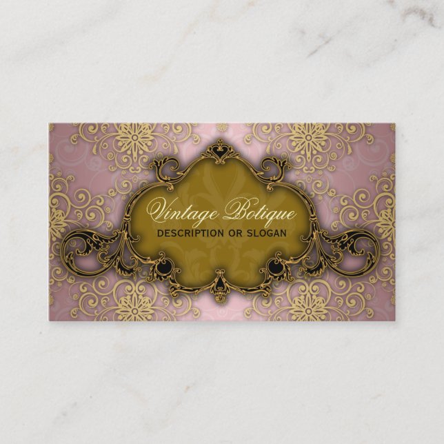 Tarjeta de visita Fancy Damask Pink and Gold Botiq (Anverso)