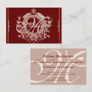 Tarjeta De Visita Fancy French Monogram Burgundy Vintage Boutique