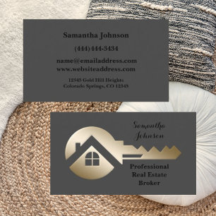 Tarjeta De Visita Fancy Gold Key Real Estate Broker Business Card