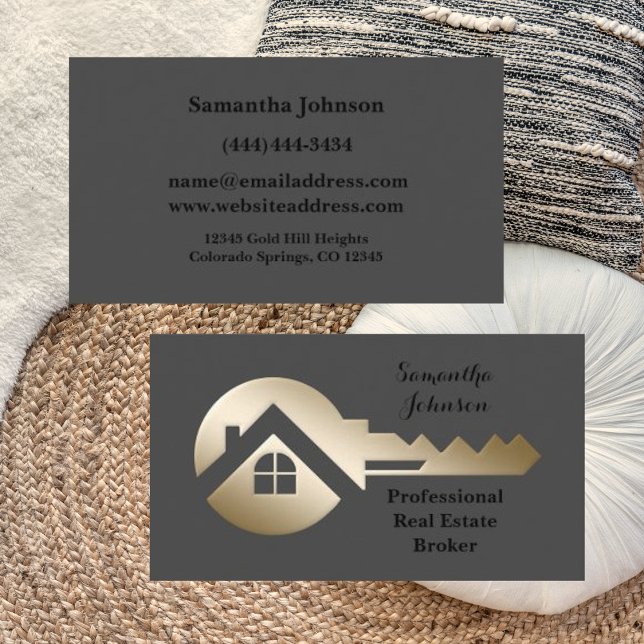 Tarjeta De Visita Fancy Gold Key Real Estate Broker Business Card (Subido por el creador)