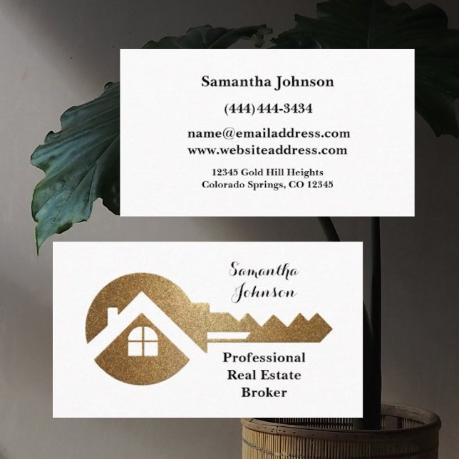 Tarjeta De Visita Fancy Gold Key Real Estate Broker Business Card (Subido por el creador)