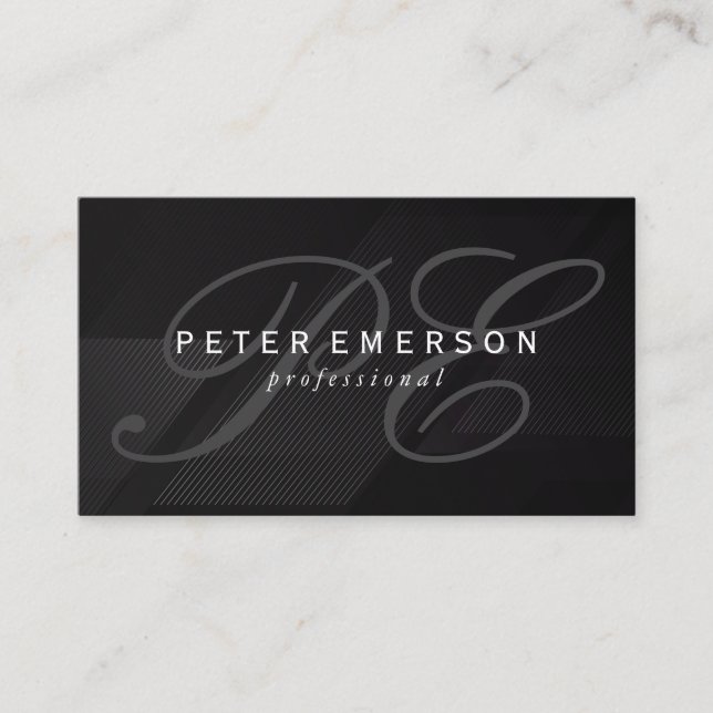 Tarjeta De Visita Fancy Monogram Sleek Black (Anverso)