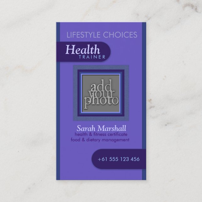 Tarjeta De Visita Fancy Purple Health Photo Business Card (Anverso)