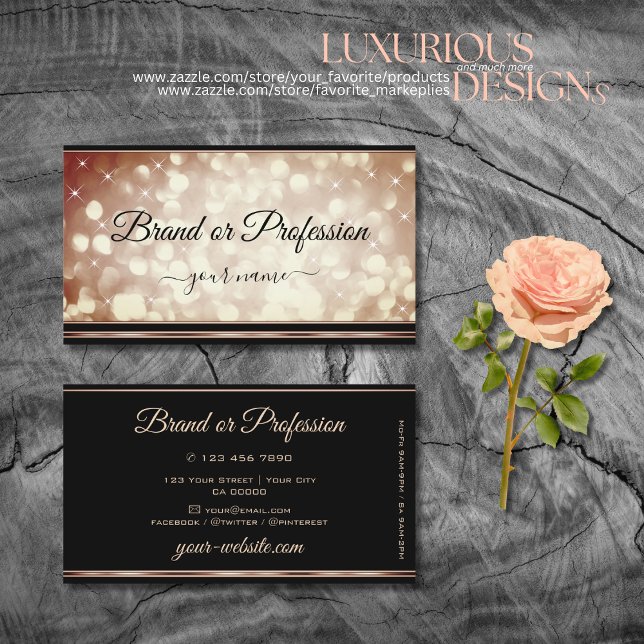 Tarjeta De Visita Fancy Rosa Gold Sparkle Purpurinas Stars Moderno B (Subido por el creador)