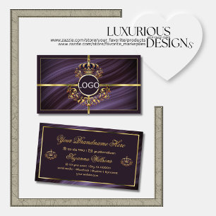Tarjeta De Visita Fancy Royal Purple Gold Crown con el logo Sumptuos
