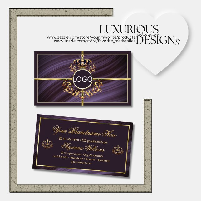 Tarjeta De Visita Fancy Royal Purple Gold Crown con el logo Sumptuos (Subido por el creador)