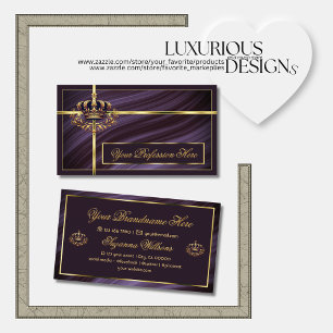 Tarjeta De Visita Fancy Royal Purple Gold Crown Sumptuoso y Noble