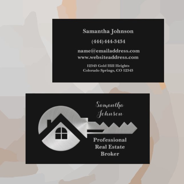Tarjeta De Visita Fancy Silver Key Real Estate Broker Business Card (Subido por el creador)