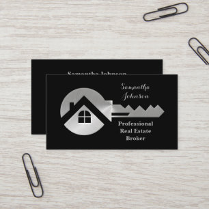 Tarjeta De Visita Fancy Silver Key Real Estate Broker Business Card