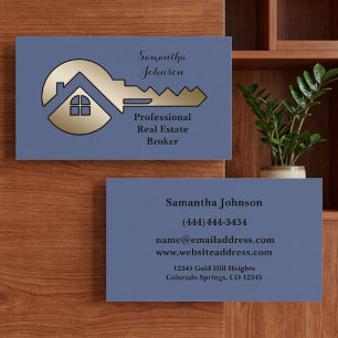 Tarjeta De Visita Fancy Slate Azul Dorado Llave Inmobiliaria
