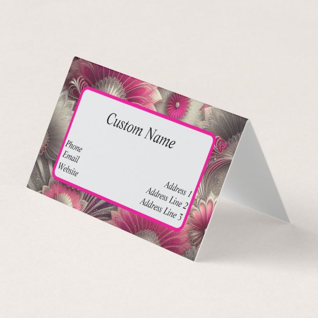 Tarjeta De Visita Fans de rosa y plateado Art Nouveau (Anverso)