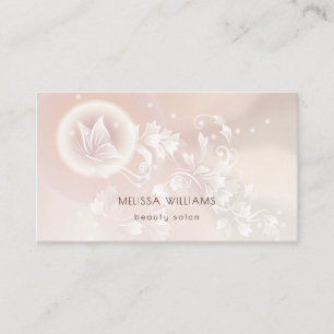 Tarjeta De Visita Fantasía de mariposa floral Beige
