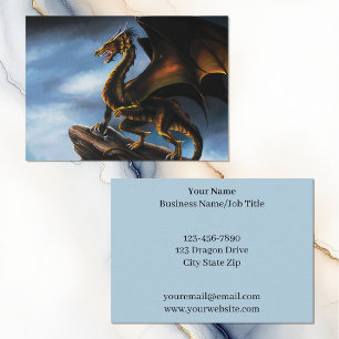Tarjeta De Visita Fantasía del fiero dragón dorado y cobrizo negro