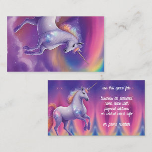 Tarjeta De Visita Fantasia Glitter Arcoíris Unicornio Nubes Cósmicas