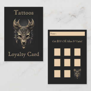 Tarjeta De Visita Fantasía gótica Wolf Skull Lealtad Negra y Oro