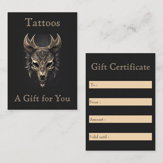 Tarjeta De Visita Fantasía gótica Wolf Skull Regalo negro y oro (Anverso / Reverso)