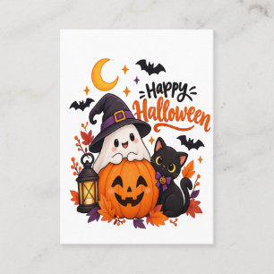 Tarjeta De Visita Fantasma de Halloween Feliz Lindo Calabaza Gato Ne