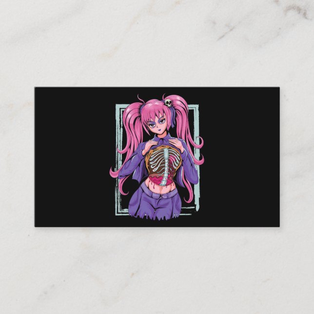 Tarjeta De Visita Fantasmo Chica de Anime Waifu Halloween Pastel Gót (Anverso)