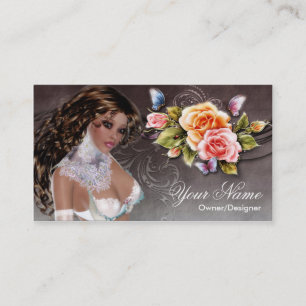 Tarjeta De Visita Fantasy Brunette Rosa Woman Card