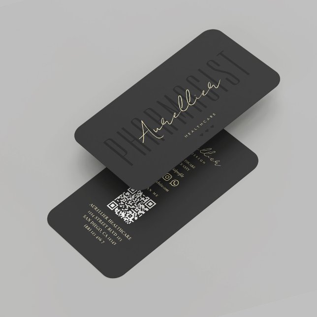 Tarjeta De Visita Farmacéutica moderna Farmacéutica Black Gold (Modern Pharmacist Healthcare Pharmacy Black Gold Business Card
)