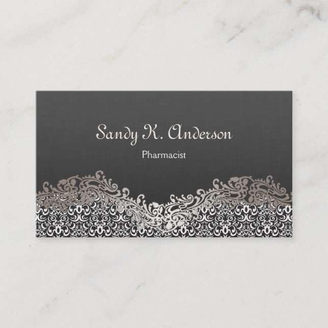 Tarjeta De Visita Farmacéutico - Elegante Lace Damask (Anverso)