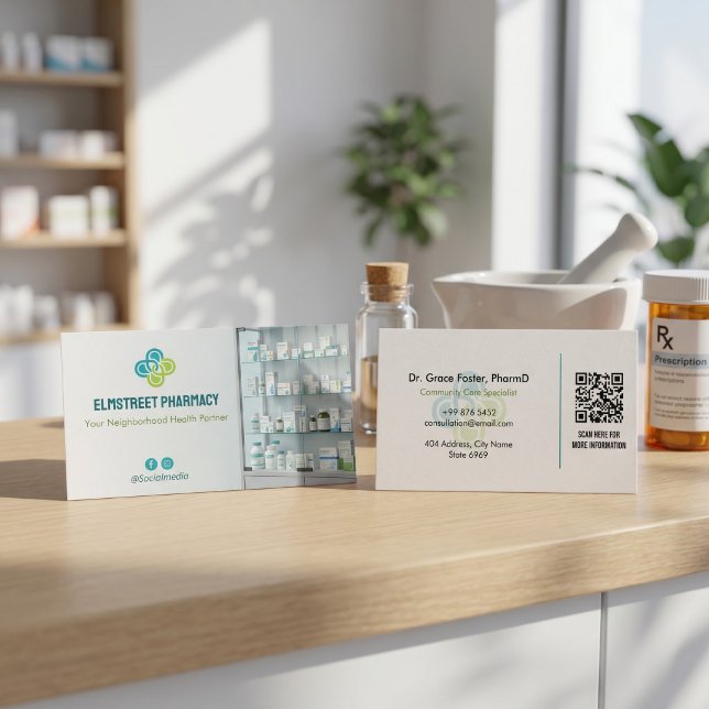 Tarjeta De Visita Farmacia Independiente | Código de Barras Minimali (Subido por el creador)