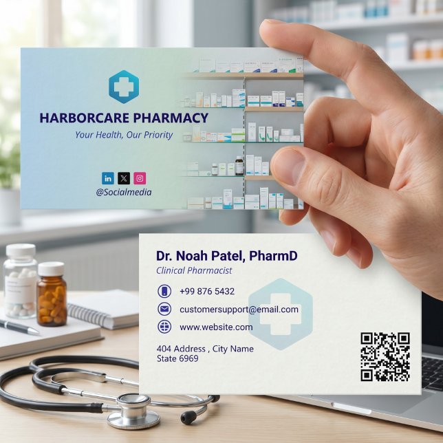 Tarjeta De Visita Farmacia Independiente | Ocean Light (Subido por el creador)