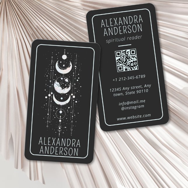 Tarjeta De Visita Fases celestes de la luna Código QR holístico míst (Celestial Moon Phases Mystical Holistic Spiritual Business Card)