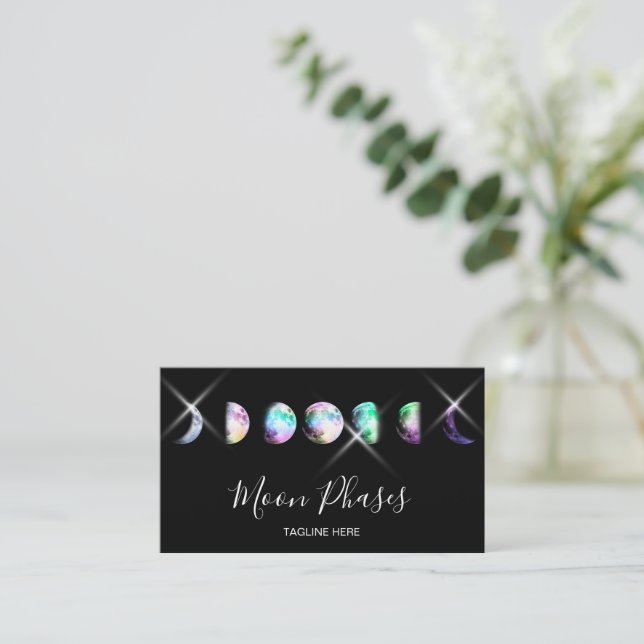 Tarjeta De Visita Fases Crystal Moon Holograph Celestial Mystical (Anverso de pie)