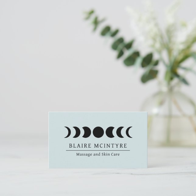 Tarjeta De Visita Fases modernas de la luna azul claro elegante (Anverso de pie)