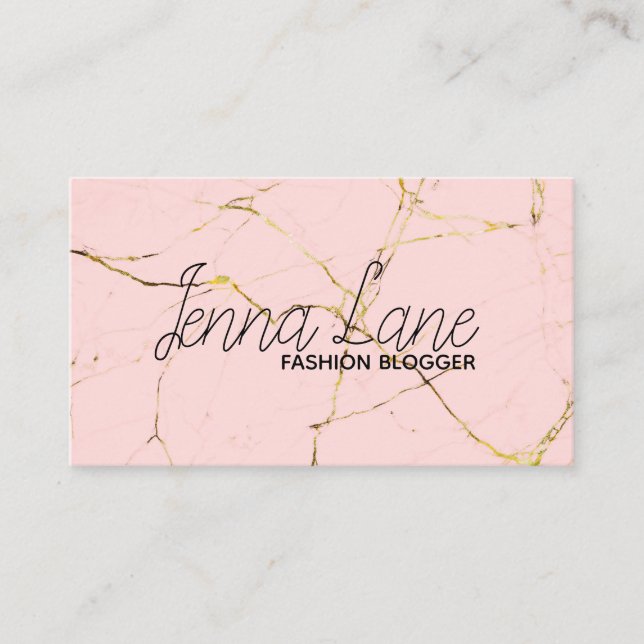 Tarjeta De Visita fashion blogger marble modern pink business card (Anverso)