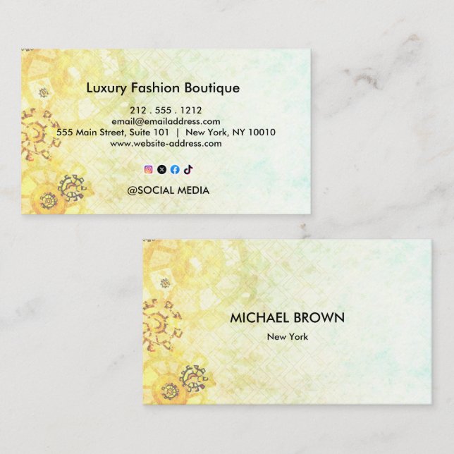 Tarjeta De Visita Fashion Boutique Gold Elegant Business Card (Anverso / Reverso)