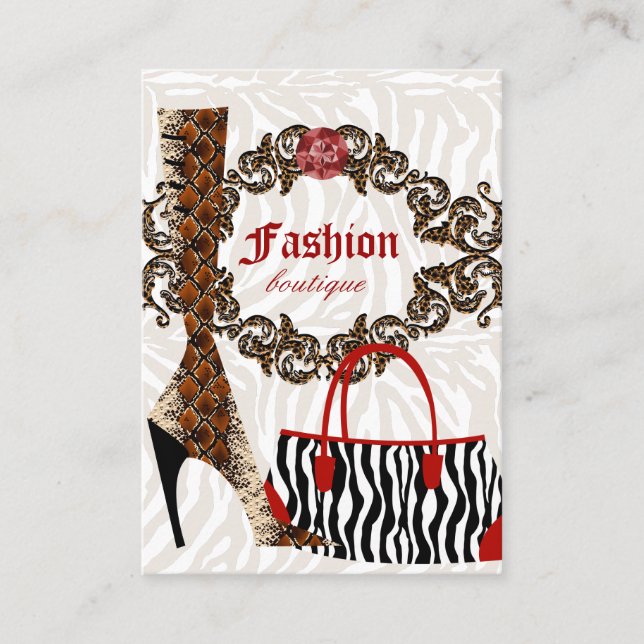 Tarjeta De Visita Fashion Business Card Handbag Boot Leather Zebra (Anverso)