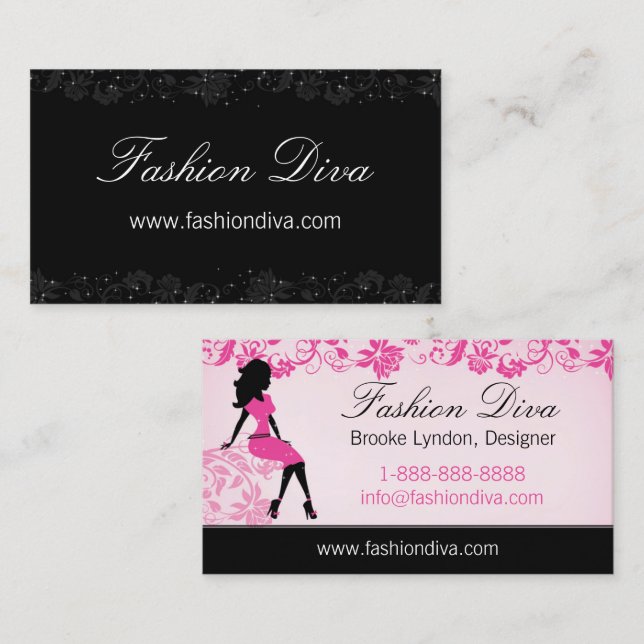 Tarjeta De Visita Fashion Diva Woman Silhouette Business Card (Anverso / Reverso)